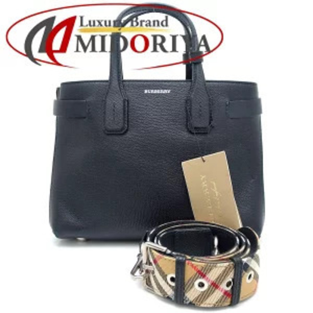 BURBERRY Banner Handbag Leather Black